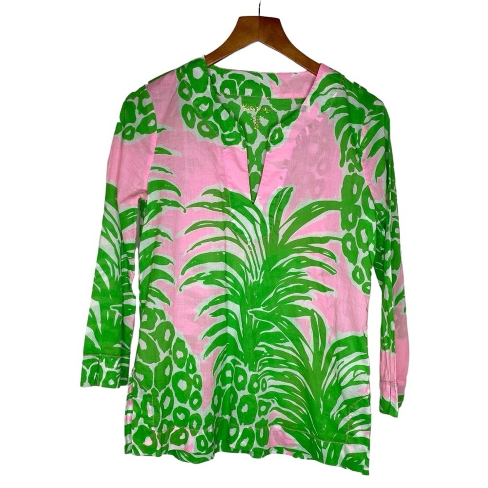 Lilly Pulitzer Amelia Pineapple Cotton Tropical Cotton Summer Top Womens Size XS